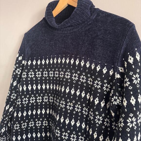 Bogner Sport Fair Isle Wool Turtleneck Sweater Navy Blue Size Medium - Picture 2 of 9